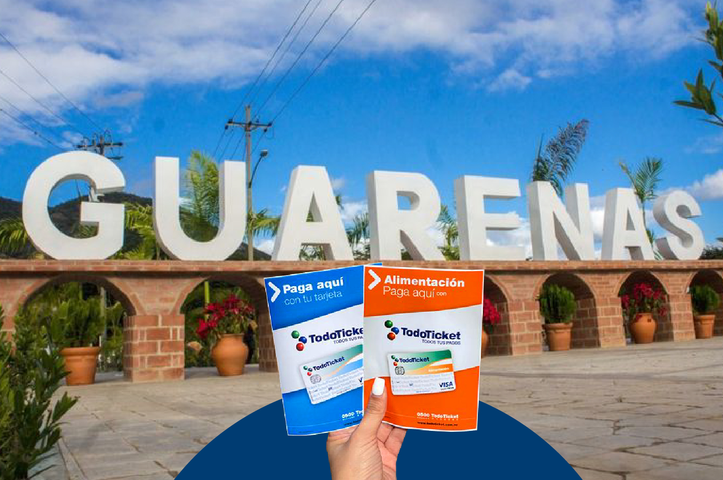 Etiquetas de Todoticket con el texto "Si, la acepto" y un sitio representativo de Guarenas, donde Todoticket estuvo presente